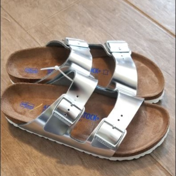birkenstock arizona soft footbed silver metallic